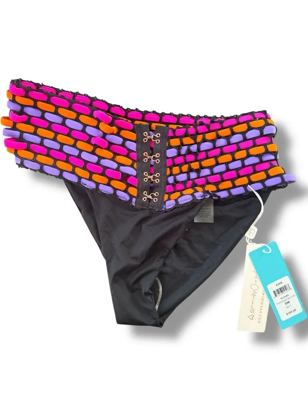 Beach Bunny Kira Black Pink Orange Purple High Waist Bikini Bottom Size S